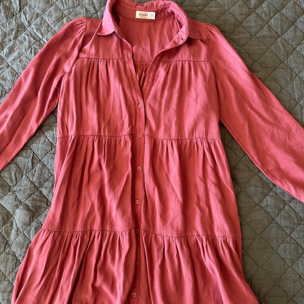 Francesca's Collections Coral Button-Down Kids Dress